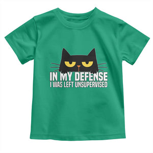 Sarcastic Black Cat Toddler T Shirt In My Defense I Was Left Unsupervised TS14 Irish Green Print Your Wear