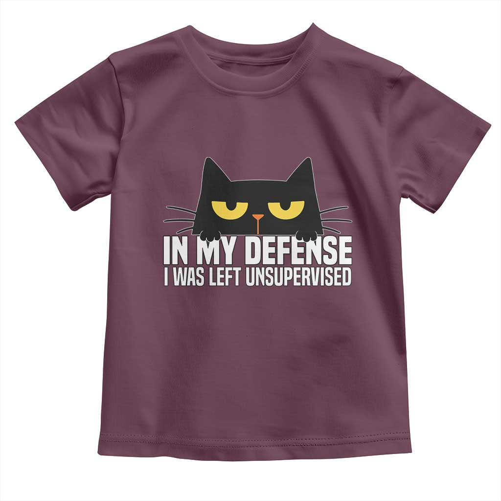 Sarcastic Black Cat Toddler T Shirt In My Defense I Was Left Unsupervised TS14 Maroon Print Your Wear