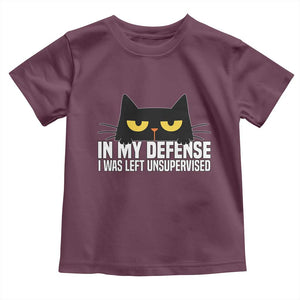Sarcastic Black Cat Toddler T Shirt In My Defense I Was Left Unsupervised TS14 Maroon Print Your Wear