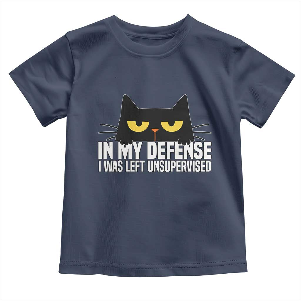 Sarcastic Black Cat Toddler T Shirt In My Defense I Was Left Unsupervised TS14 Navy Print Your Wear
