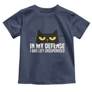 Sarcastic Black Cat Toddler T Shirt In My Defense I Was Left Unsupervised TS14 Navy Print Your Wear