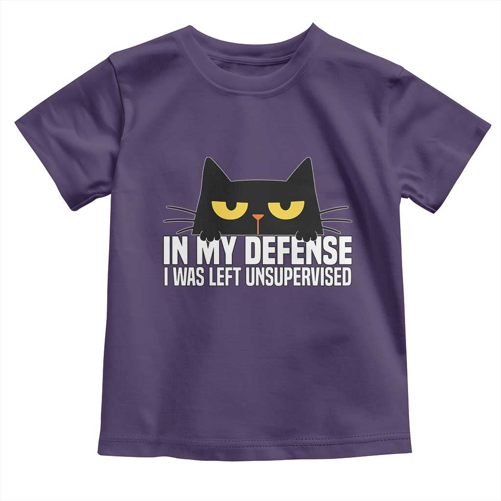 Sarcastic Black Cat Toddler T Shirt In My Defense I Was Left Unsupervised TS14 Purple Print Your Wear