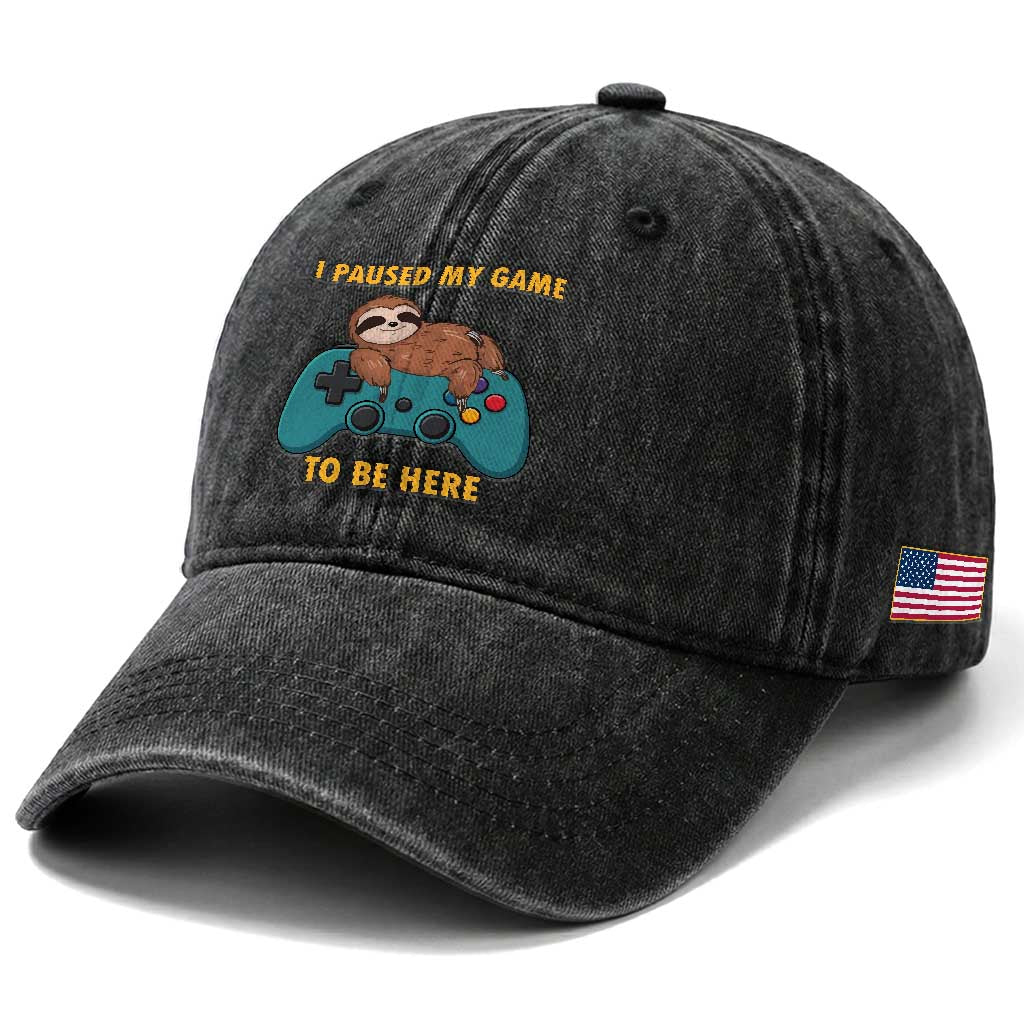 I Paused My Game To Be Here Washed Cotton Baseball Cap Funny Sloth Gamer Video Games TS14 Print Your Wear