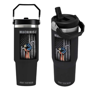 Machinist Patriotic US Flag Flip Straw Tumbler TS14 One Size: 30 oz Black Print Your Wear