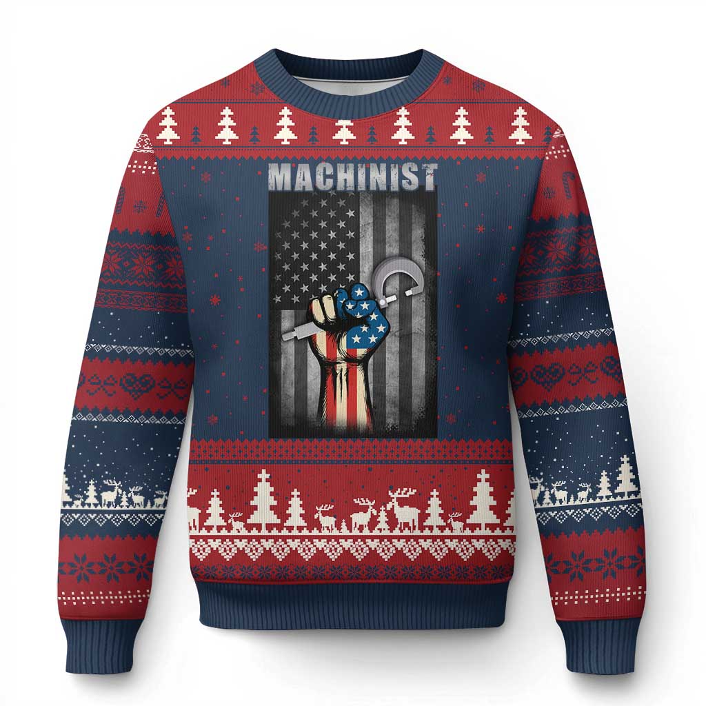 Machinist Patriotic US Flag Ugly Christmas Sweater TS14 Navy Red Print Your Wear