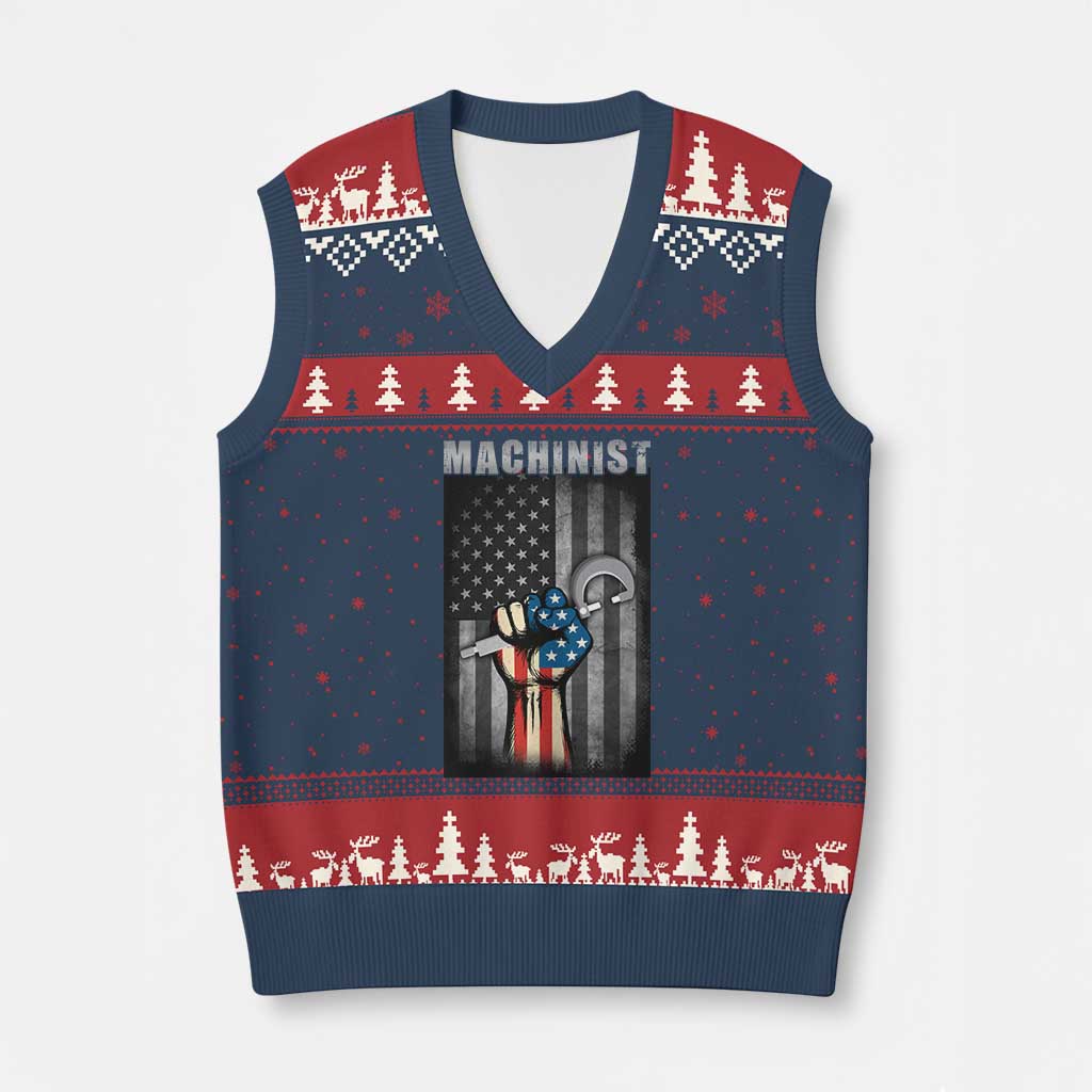 Machinist Patriotic US Flag V-Neck Knit Sweater Vest TS14 Navy Red Print Your Wear
