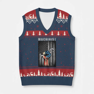Machinist Patriotic US Flag V-Neck Knit Sweater Vest TS14 Navy Red Print Your Wear