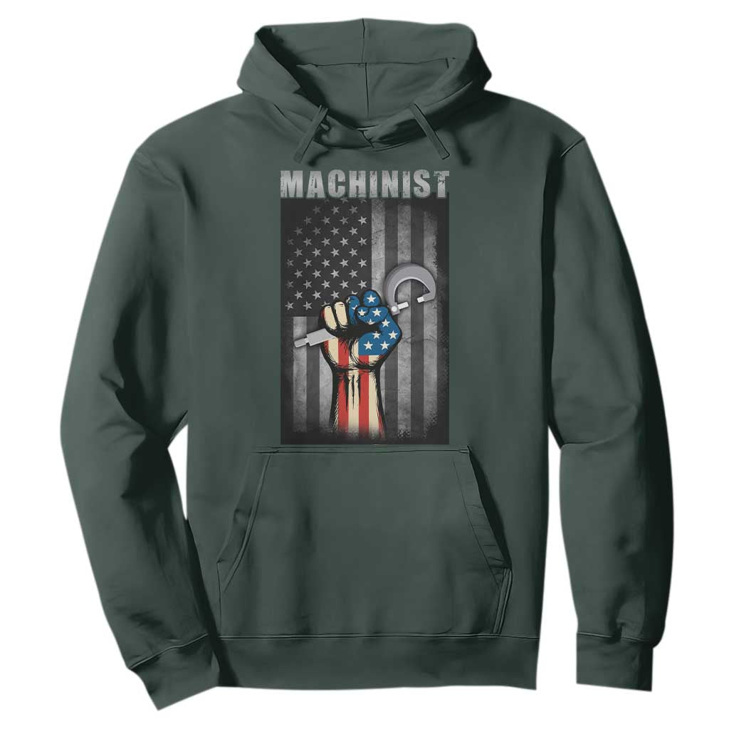 Machinist Patriotic US Flag Hoodie TS14 Dark Forest Green Print Your Wear