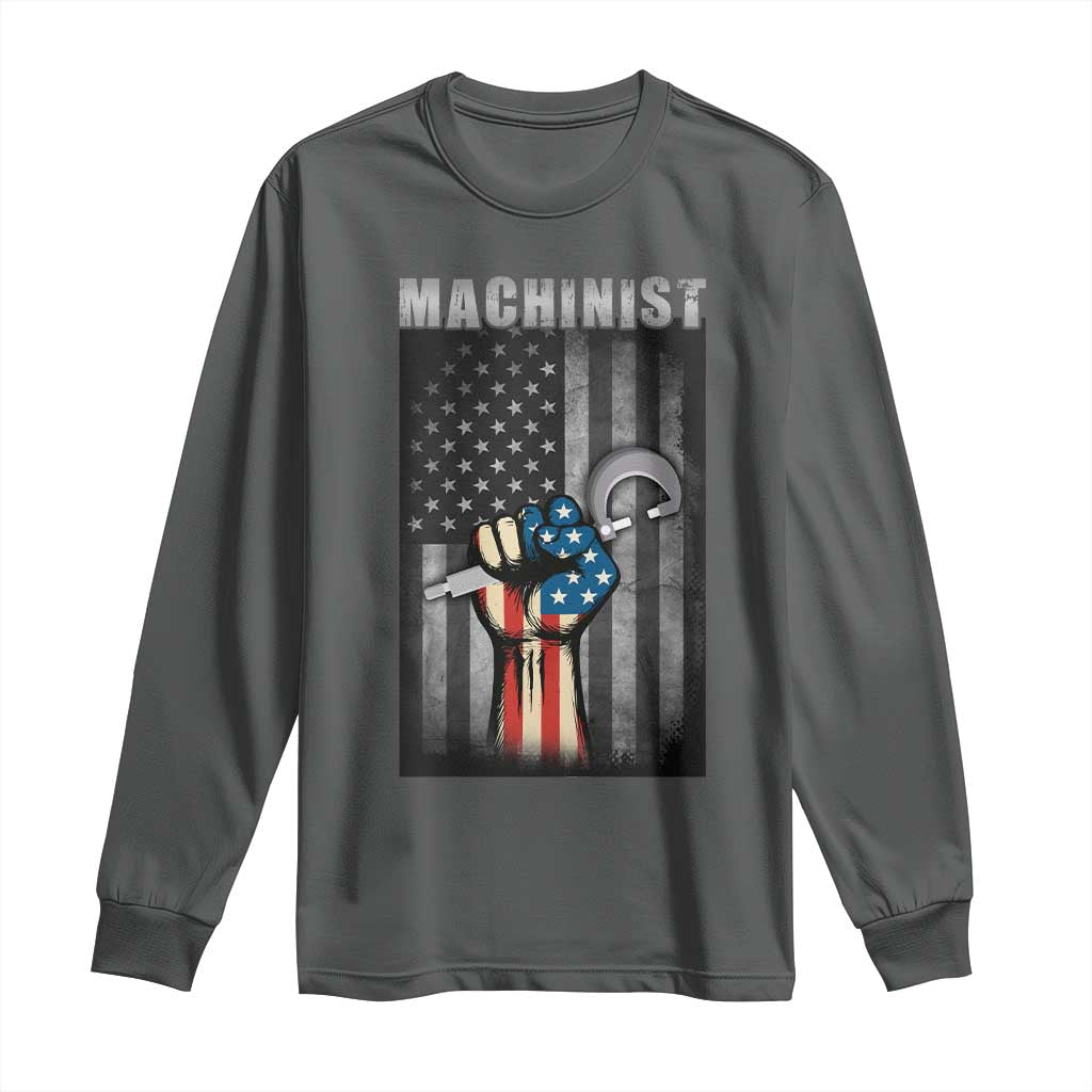 Machinist Patriotic US Flag Long Sleeve Shirt TS14 Dark Heather Print Your Wear