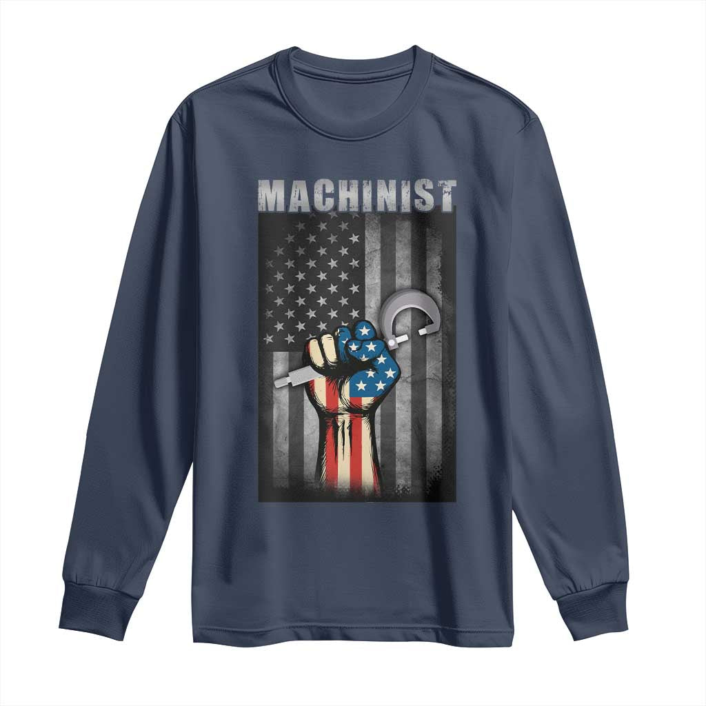 Machinist Patriotic US Flag Long Sleeve Shirt TS14 Navy Print Your Wear