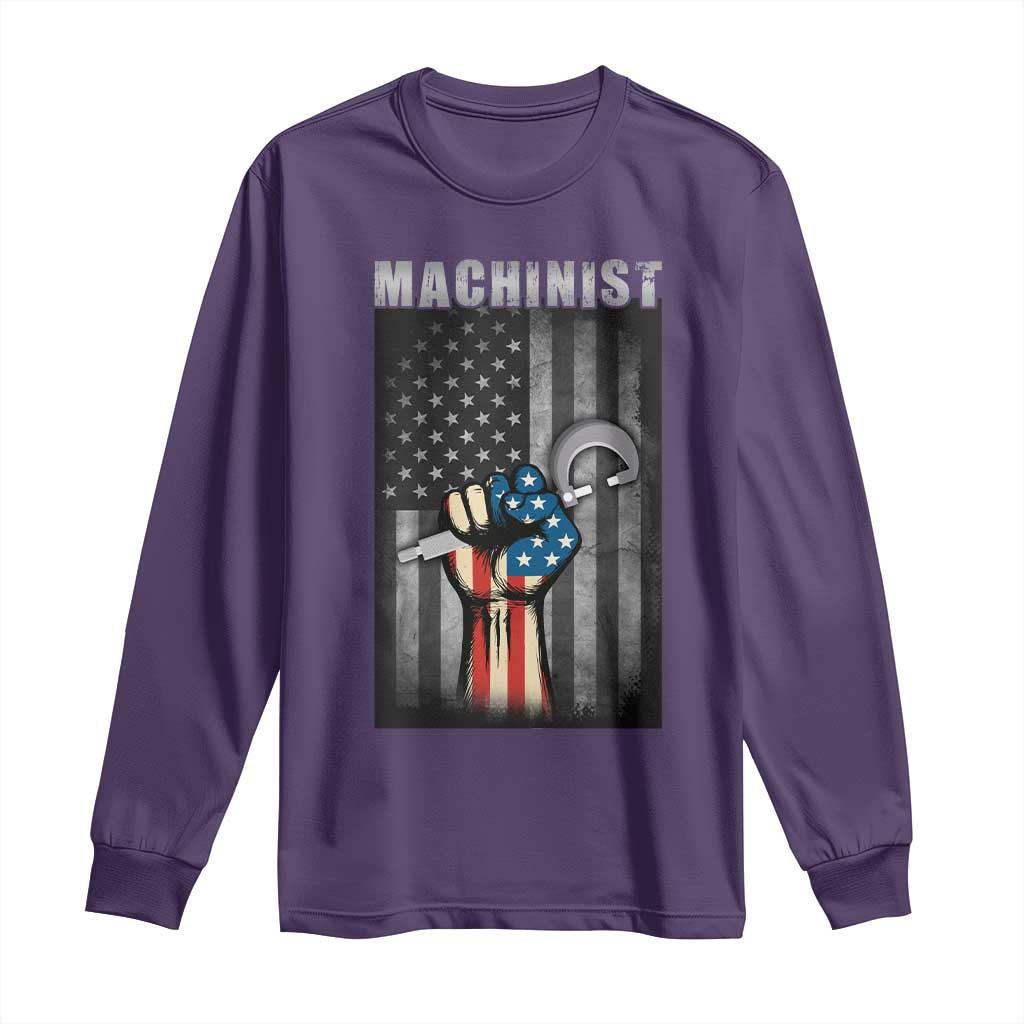 Machinist Patriotic US Flag Long Sleeve Shirt TS14 Purple Print Your Wear