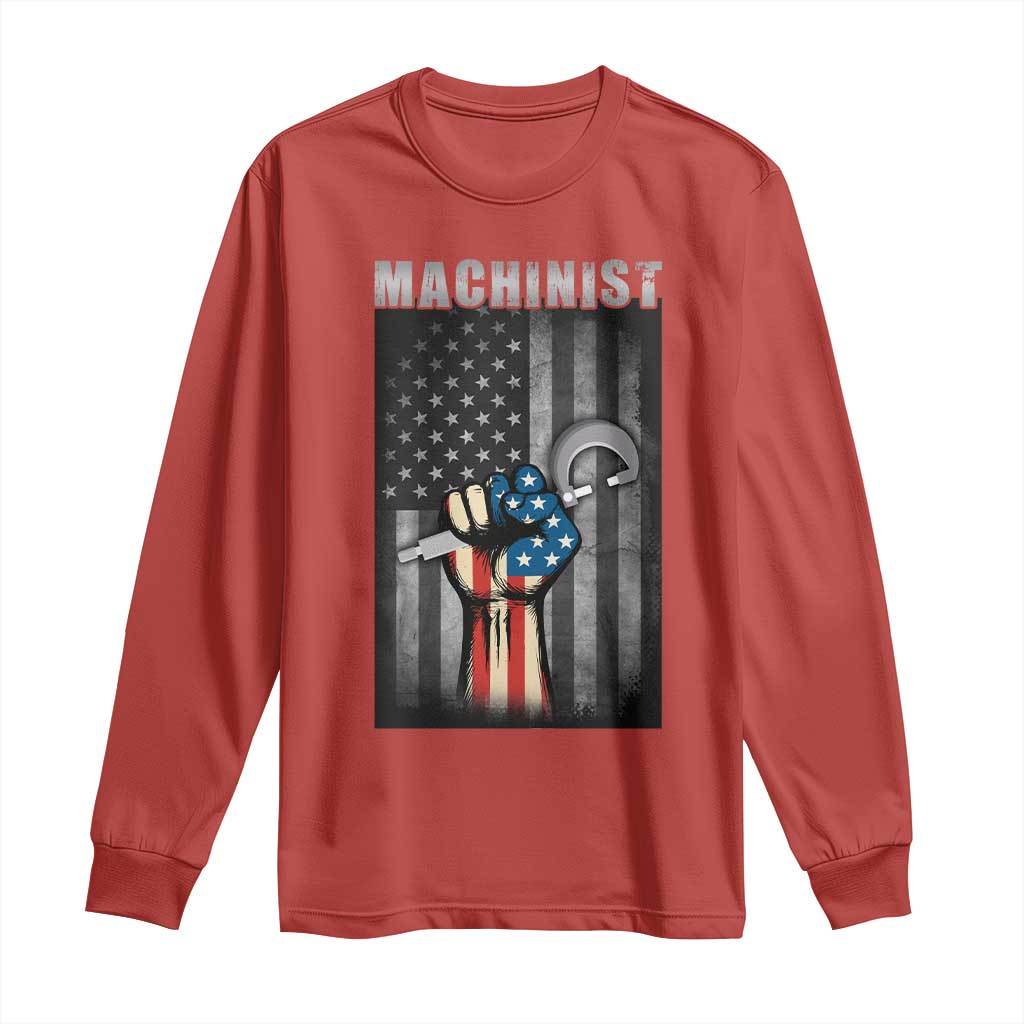 Machinist Patriotic US Flag Long Sleeve Shirt TS14 Red Print Your Wear