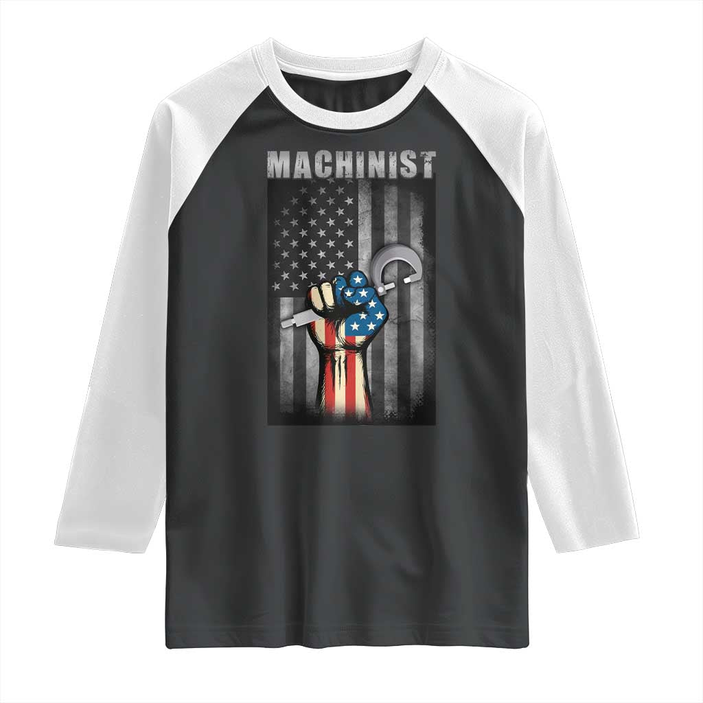 Machinist Patriotic US Flag Raglan Shirt TS14 Black White Print Your Wear