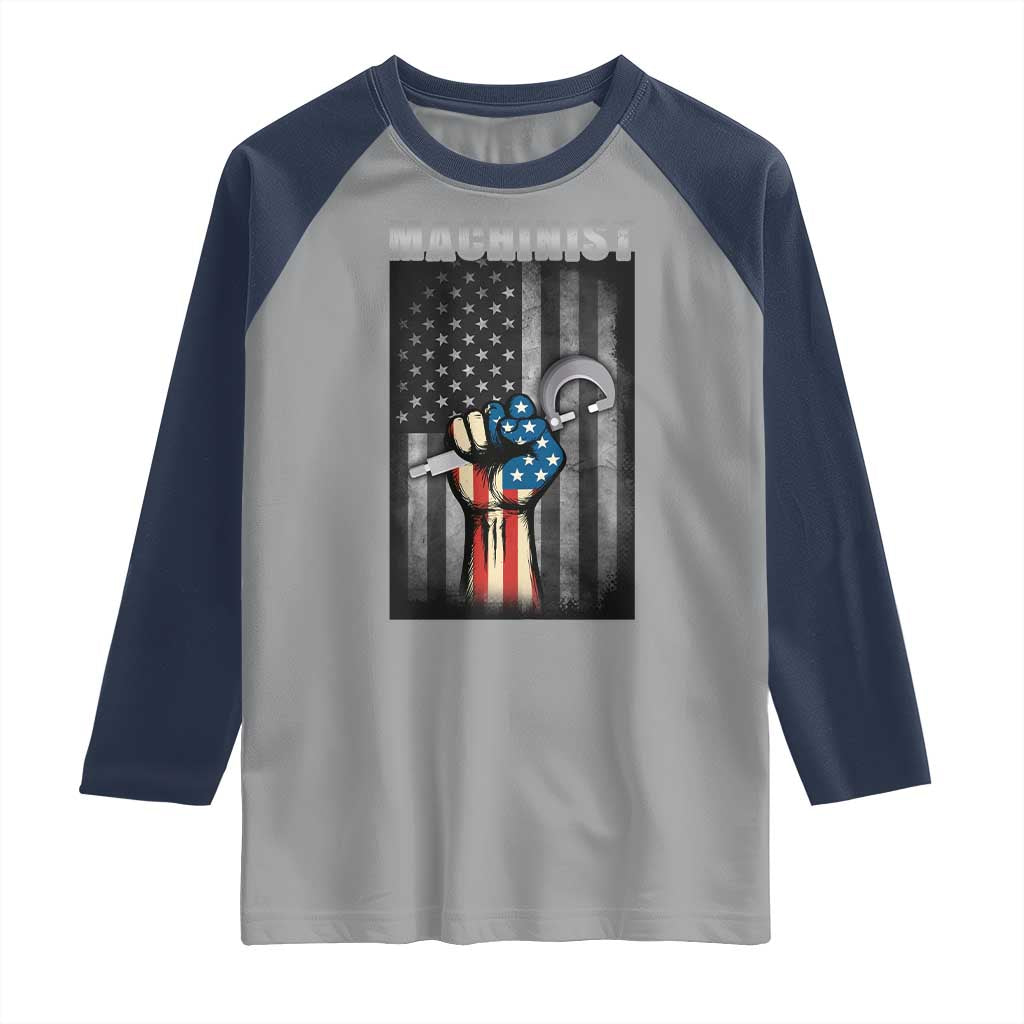 Machinist Patriotic US Flag Raglan Shirt TS14 Sport Gray Navy Print Your Wear