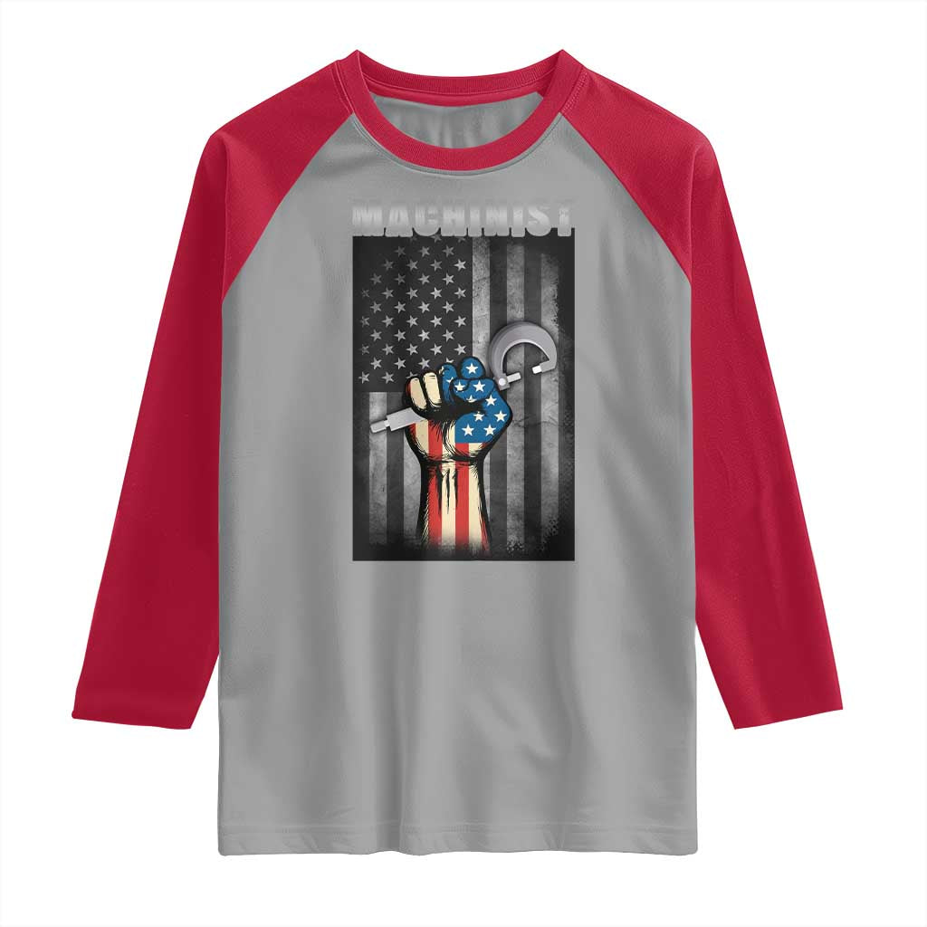 Machinist Patriotic US Flag Raglan Shirt TS14 Sport Gray Red Print Your Wear