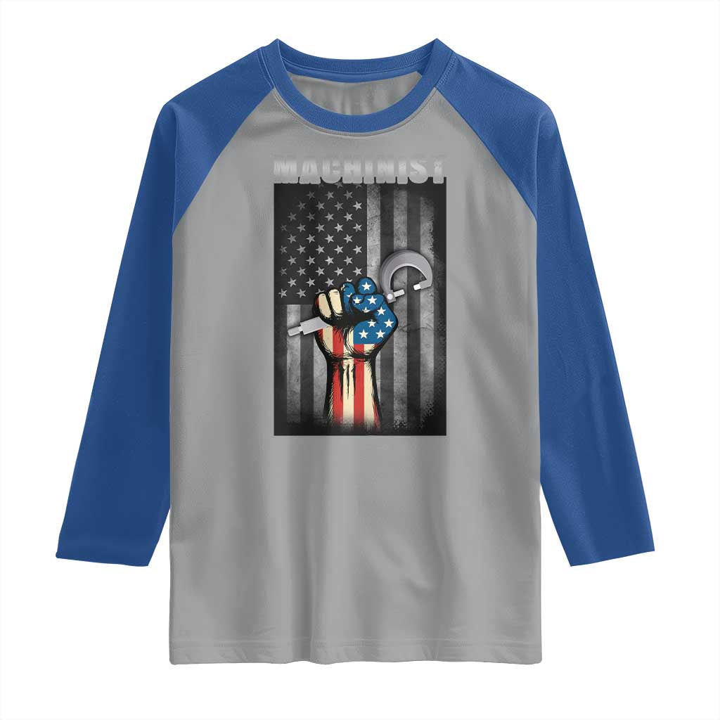 Machinist Patriotic US Flag Raglan Shirt TS14 Sport Gray Royal Print Your Wear