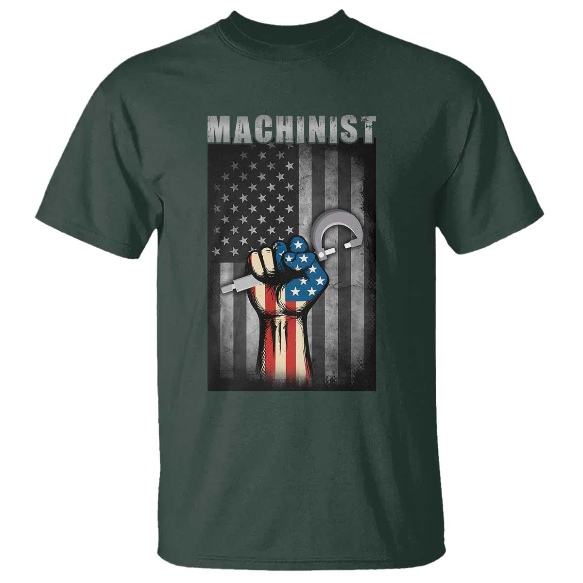 Machinist Patriotic US Flag T Shirt TS14 Dark Forest Green Print Your Wear