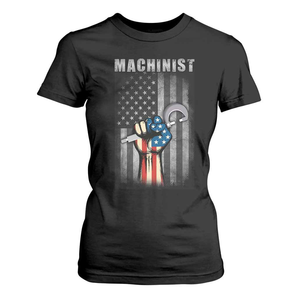 Machinist Patriotic US Flag T Shirt For Women TS14 Black Print Your Wear