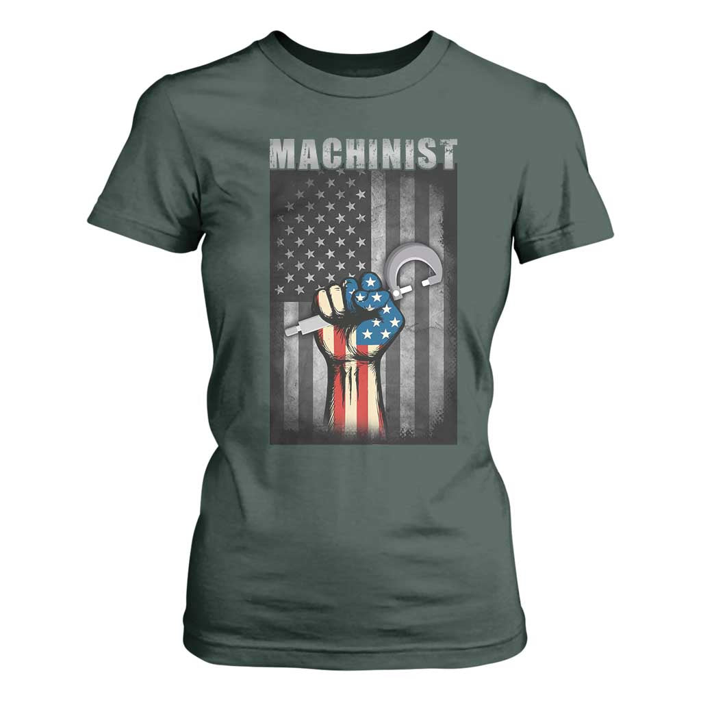 Machinist Patriotic US Flag T Shirt For Women TS14 Dark Forest Green Print Your Wear