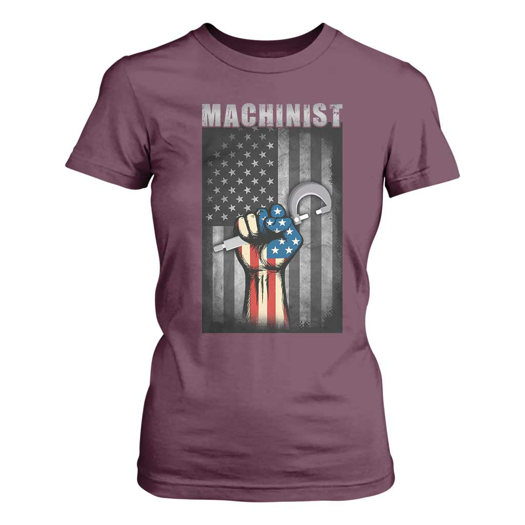 Machinist Patriotic US Flag T Shirt For Women TS14 Maroon Print Your Wear
