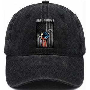 Machinist Patriotic US Flag Washed Cotton Baseball Cap TS14 Washed Cap Universal Fit Black Print Your Wear