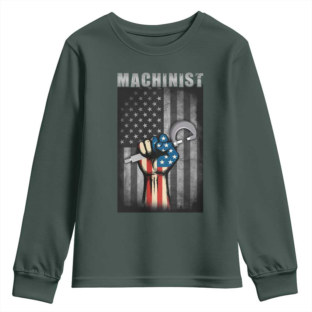 Machinist Patriotic US Flag Youth Sweatshirt TS14 Dark Forest Green Print Your Wear