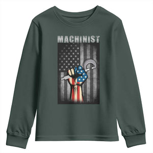 Machinist Patriotic US Flag Youth Sweatshirt TS14 Dark Forest Green Print Your Wear