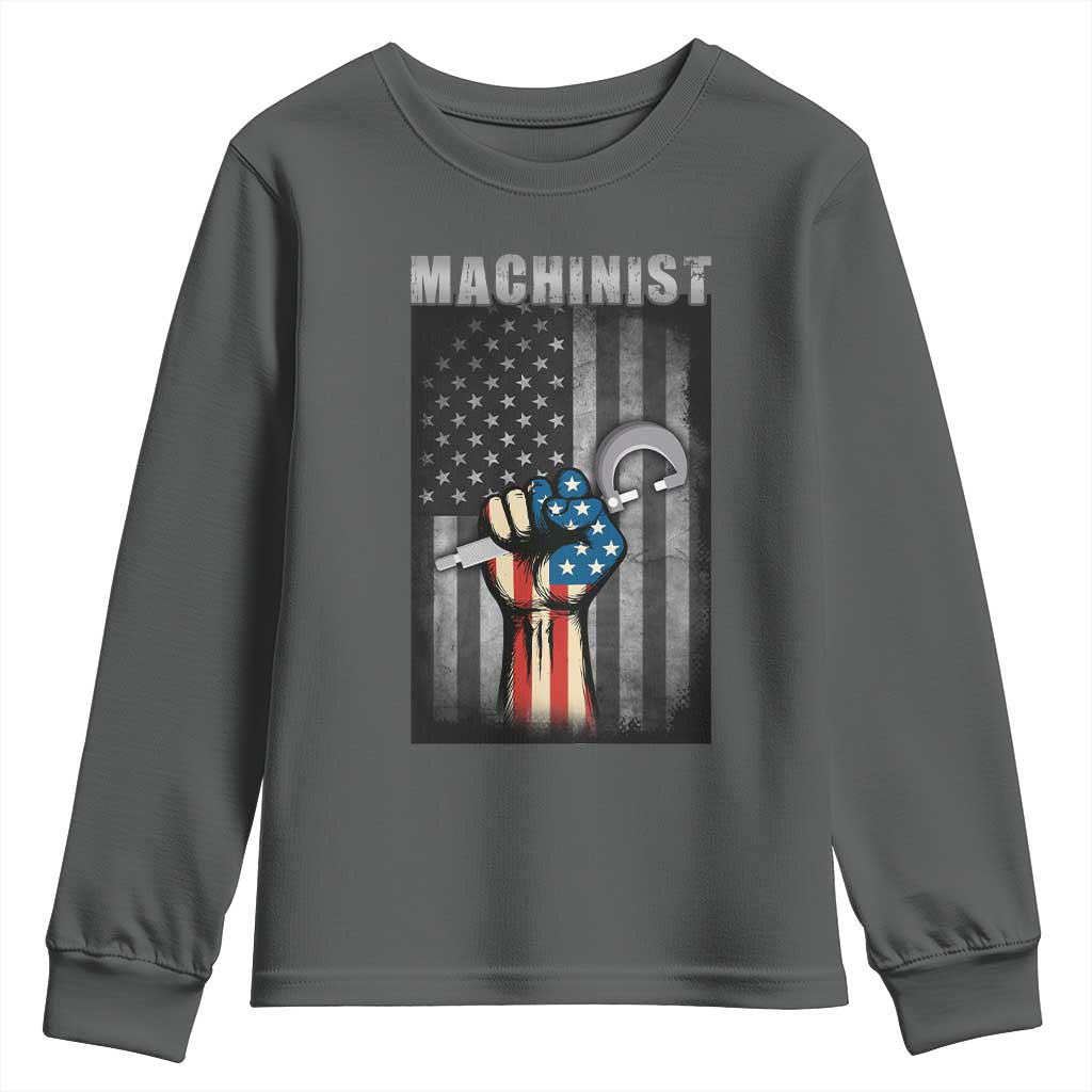 Machinist Patriotic US Flag Youth Sweatshirt TS14 Dark Heather Print Your Wear