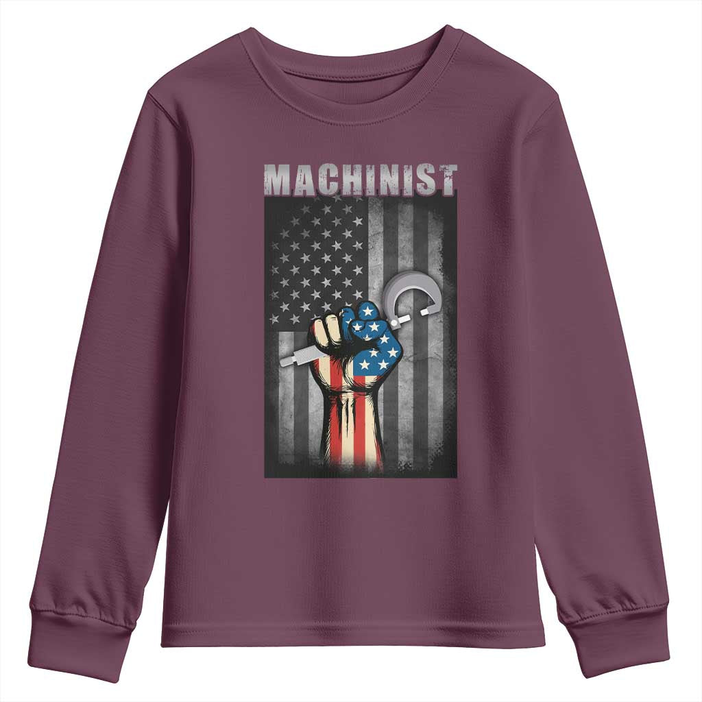 Machinist Patriotic US Flag Youth Sweatshirt TS14 Maroon Print Your Wear