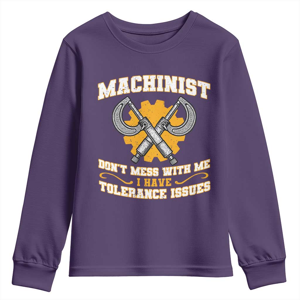 Funny Machinist Sarcastic Youth Sweatshirt Do Not Mess With Me I Have Tolerance Issues TS14 Purple Print Your Wear