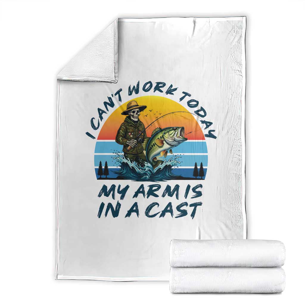 Funny Skeleton Camo Fishing Throw Blanket I Can Not Work Today My Arm Is In A Cast TS14 White Print Your Wear