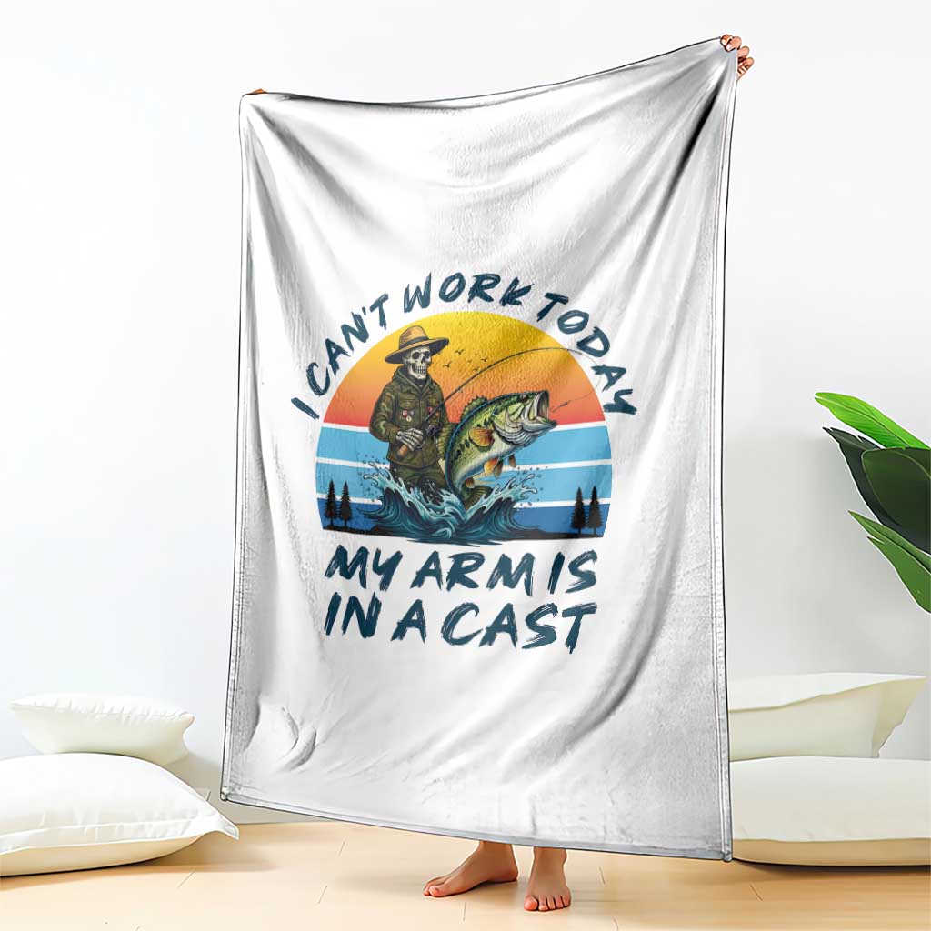 Funny Skeleton Camo Fishing Throw Blanket I Can Not Work Today My Arm Is In A Cast TS14 Print Your Wear