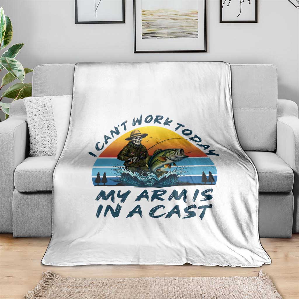 Funny Skeleton Camo Fishing Throw Blanket I Can Not Work Today My Arm Is In A Cast TS14 Print Your Wear