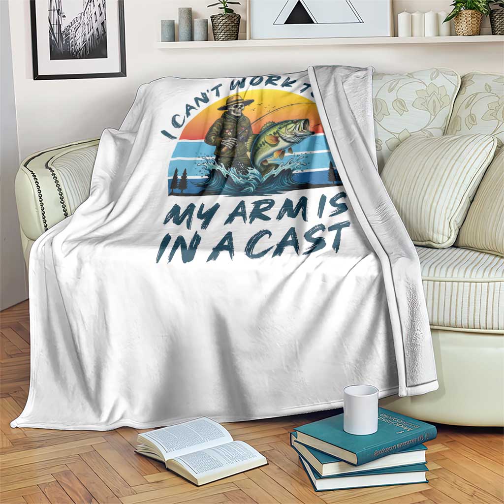 Funny Skeleton Camo Fishing Throw Blanket I Can Not Work Today My Arm Is In A Cast TS14 Print Your Wear