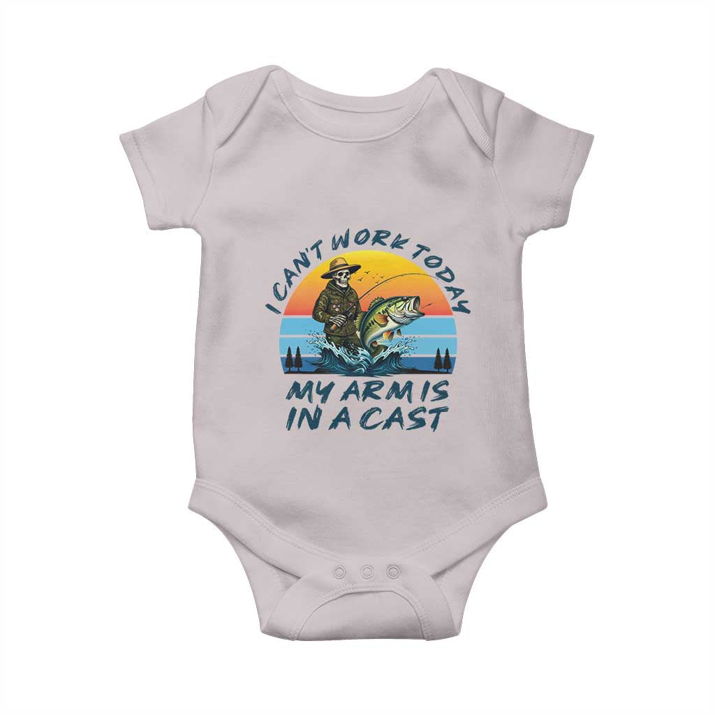 Funny Skeleton Camo Fishing Baby Onesie I Can Not Work Today My Arm Is In A Cast TS14 Ice Gray Print Your Wear