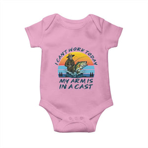 Funny Skeleton Camo Fishing Baby Onesie I Can Not Work Today My Arm Is In A Cast TS14 Light Pink Print Your Wear