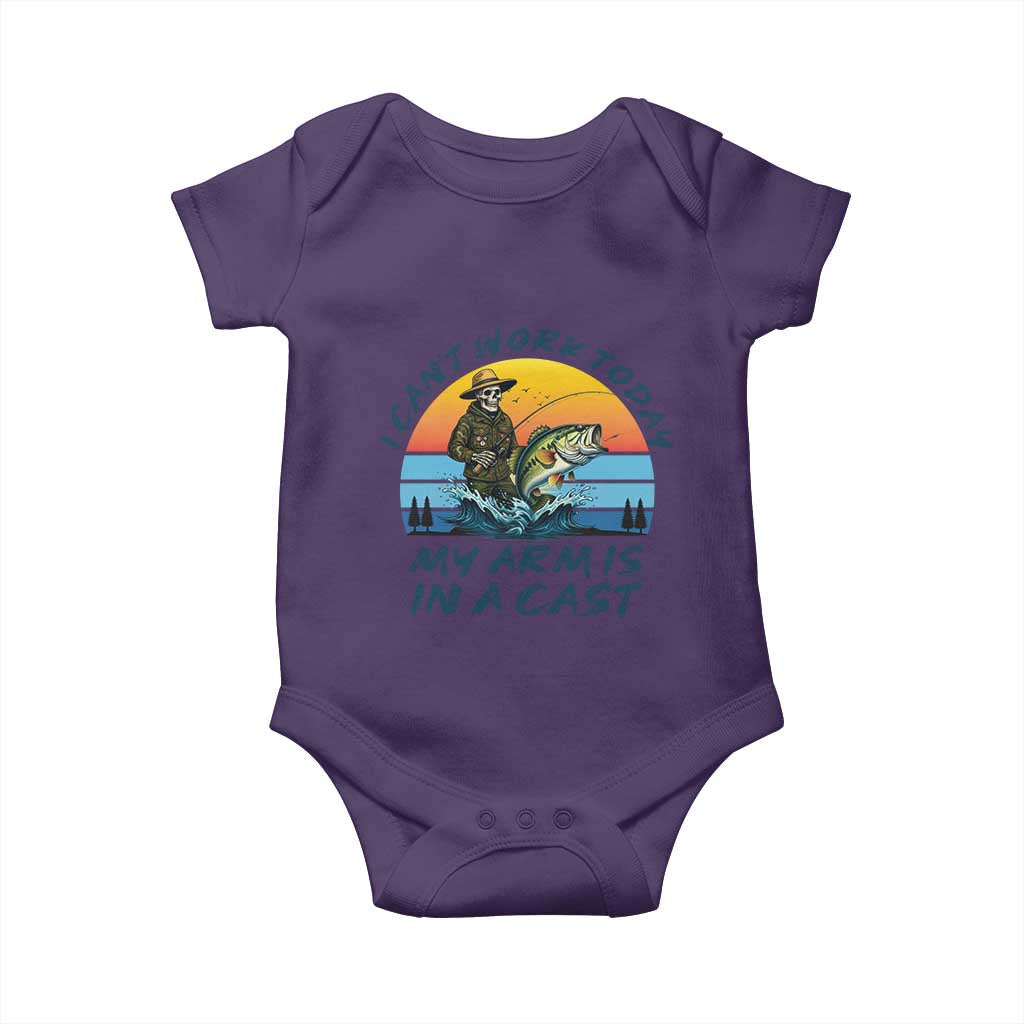 Funny Skeleton Camo Fishing Baby Onesie I Can Not Work Today My Arm Is In A Cast TS14 Purple Print Your Wear