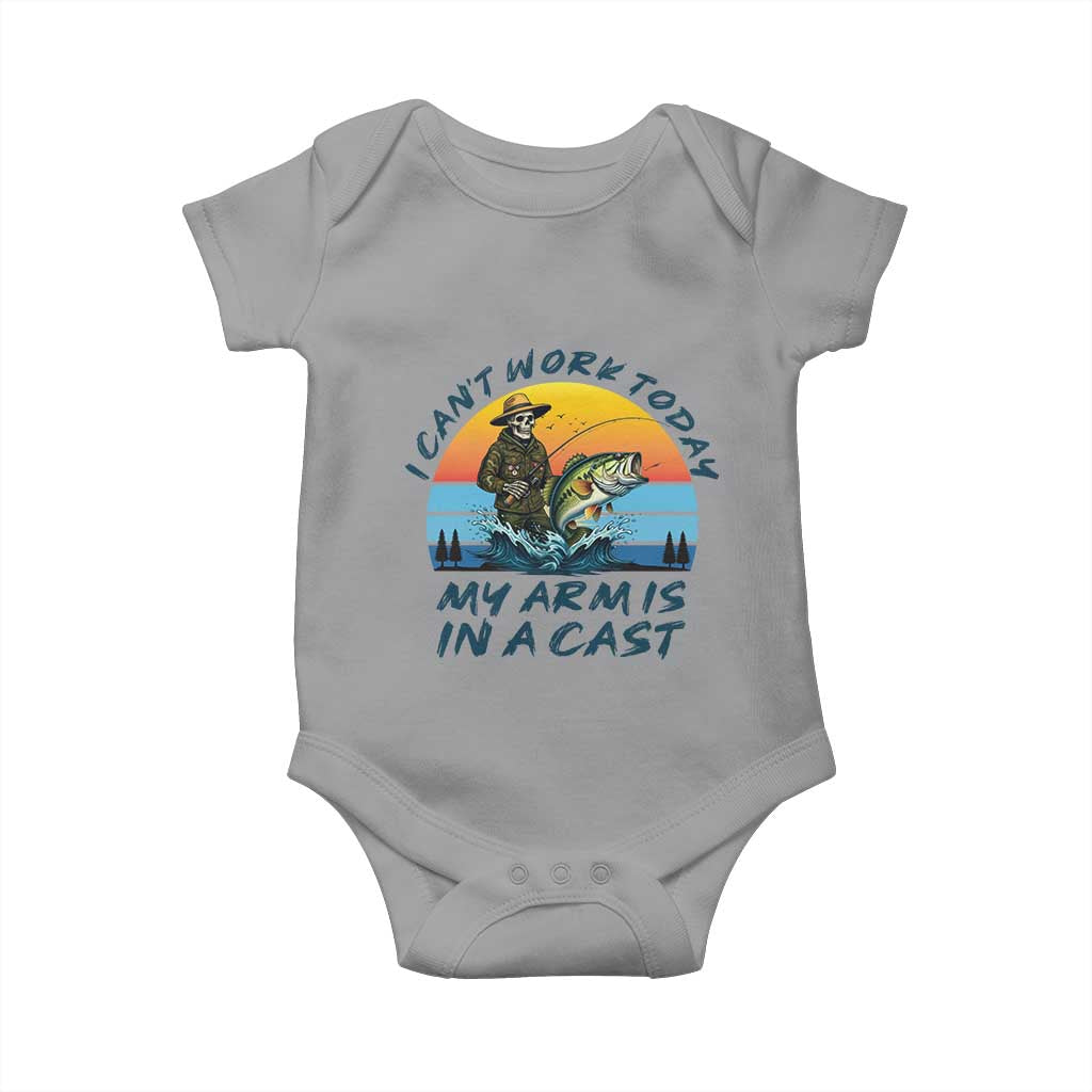 Funny Skeleton Camo Fishing Baby Onesie I Can Not Work Today My Arm Is In A Cast TS14 Sport Gray Print Your Wear
