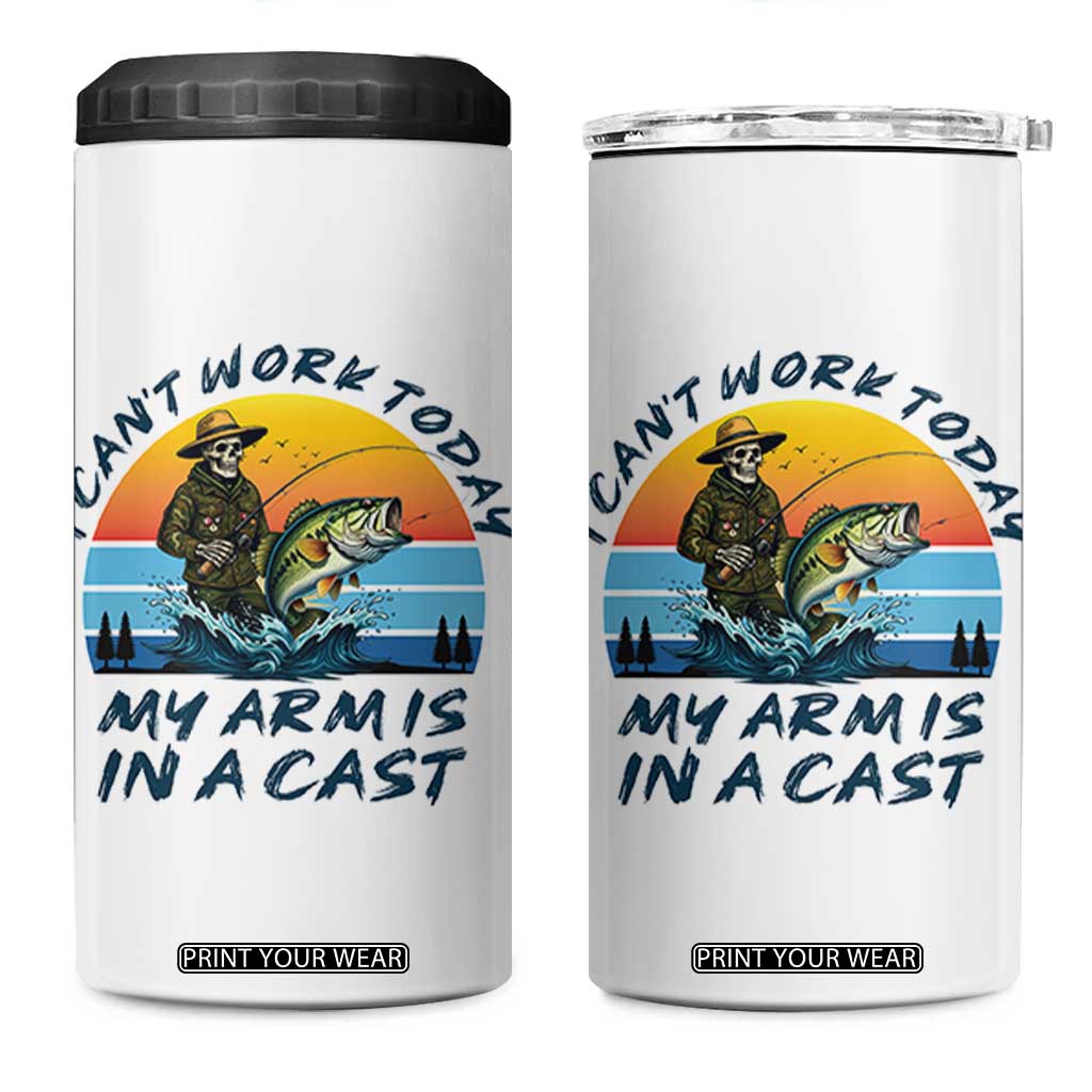 Funny Skeleton Camo Fishing 4 in 1 Can Cooler Tumbler I Can Not Work Today My Arm Is In A Cast TS14 One Size: 16 oz White Print Your Wear