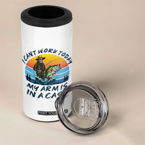 Funny Skeleton Camo Fishing 4 in 1 Can Cooler Tumbler I Can Not Work Today My Arm Is In A Cast TS14 Print Your Wear