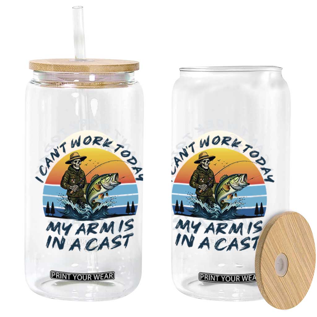 Funny Skeleton Camo Fishing Glass Can I Can Not Work Today My Arm Is In A Cast TS14 Print Your Wear