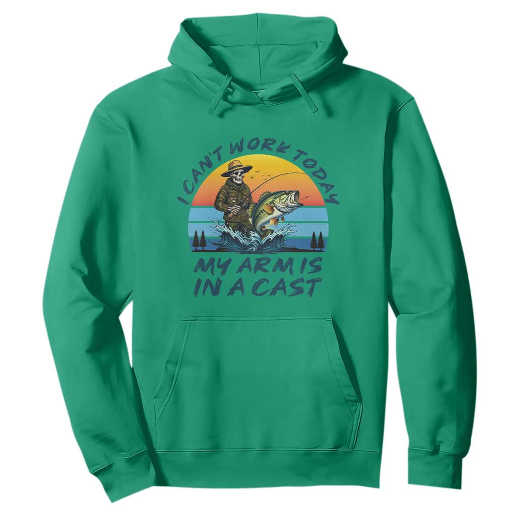 Funny Skeleton Camo Fishing Hoodie I Can Not Work Today My Arm Is In A Cast TS14 Irish Green Print Your Wear