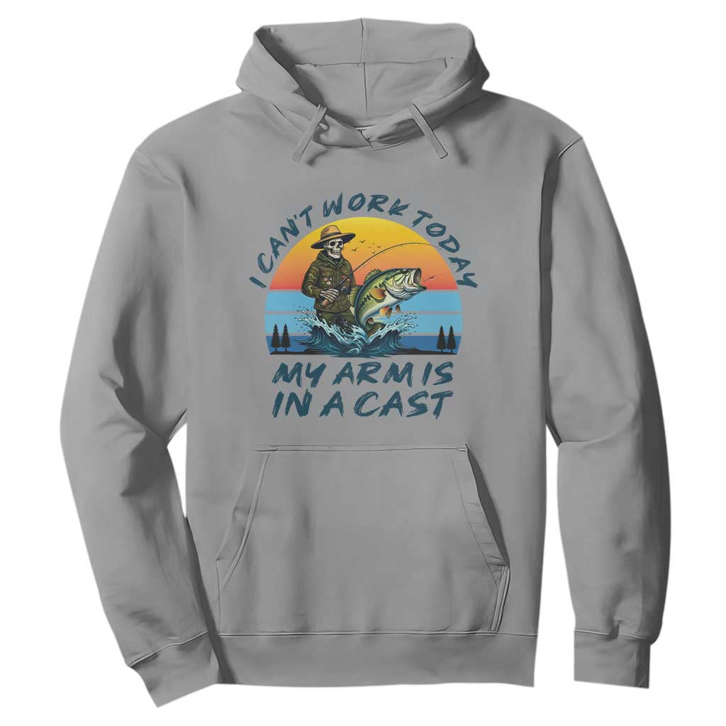 Funny Skeleton Camo Fishing Hoodie I Can Not Work Today My Arm Is In A Cast TS14 Sport Gray Print Your Wear