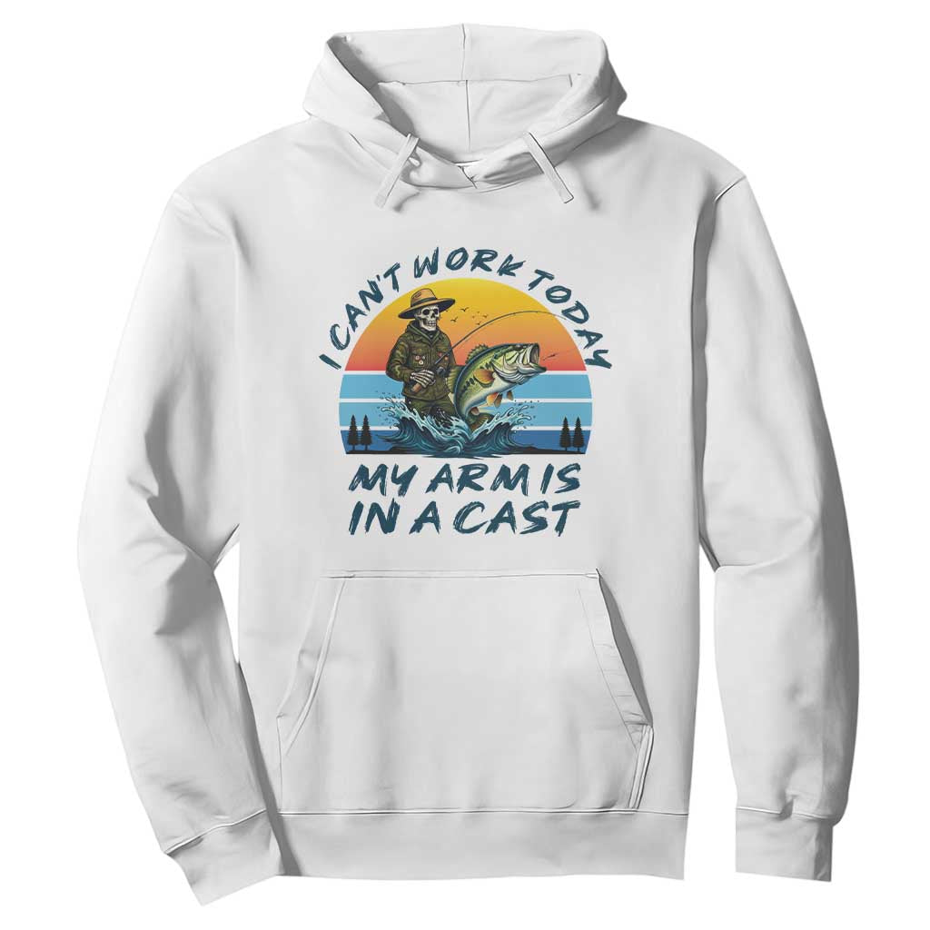 Funny Skeleton Camo Fishing Hoodie I Can Not Work Today My Arm Is In A Cast TS14 White Print Your Wear