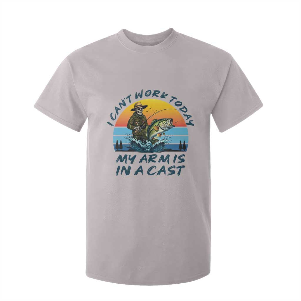 Funny Skeleton Camo Fishing T Shirt For Kid I Can Not Work Today My Arm Is In A Cast TS14 Ice Gray Print Your Wear