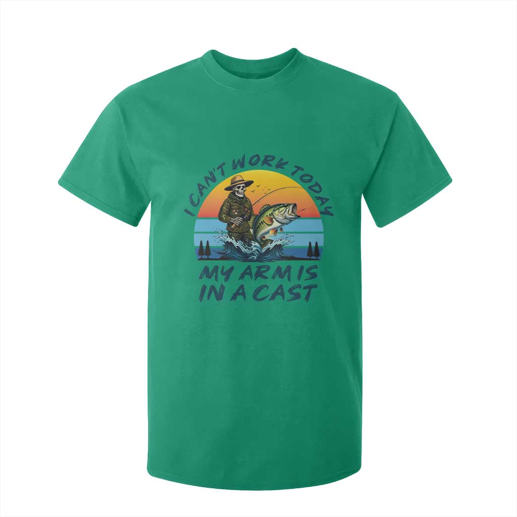 Funny Skeleton Camo Fishing T Shirt For Kid I Can Not Work Today My Arm Is In A Cast TS14 Irish Green Print Your Wear