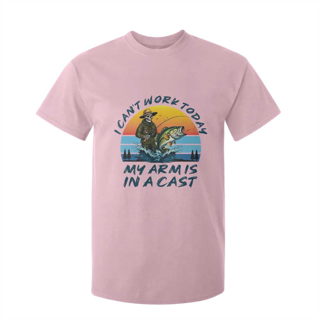 Funny Skeleton Camo Fishing T Shirt For Kid I Can Not Work Today My Arm Is In A Cast TS14 Light Pink Print Your Wear