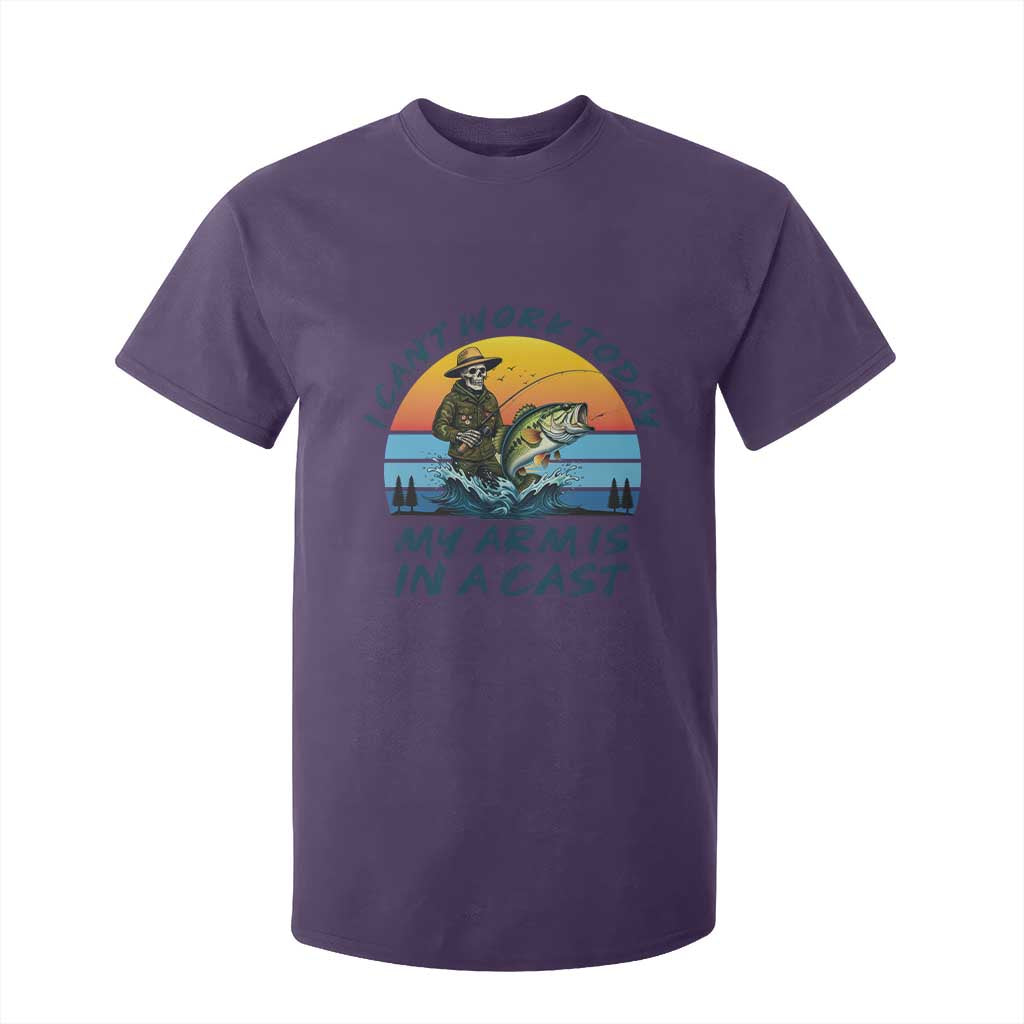 Funny Skeleton Camo Fishing T Shirt For Kid I Can Not Work Today My Arm Is In A Cast TS14 Purple Print Your Wear