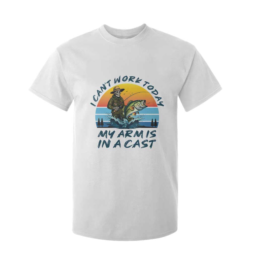 Funny Skeleton Camo Fishing T Shirt For Kid I Can Not Work Today My Arm Is In A Cast TS14 White Print Your Wear