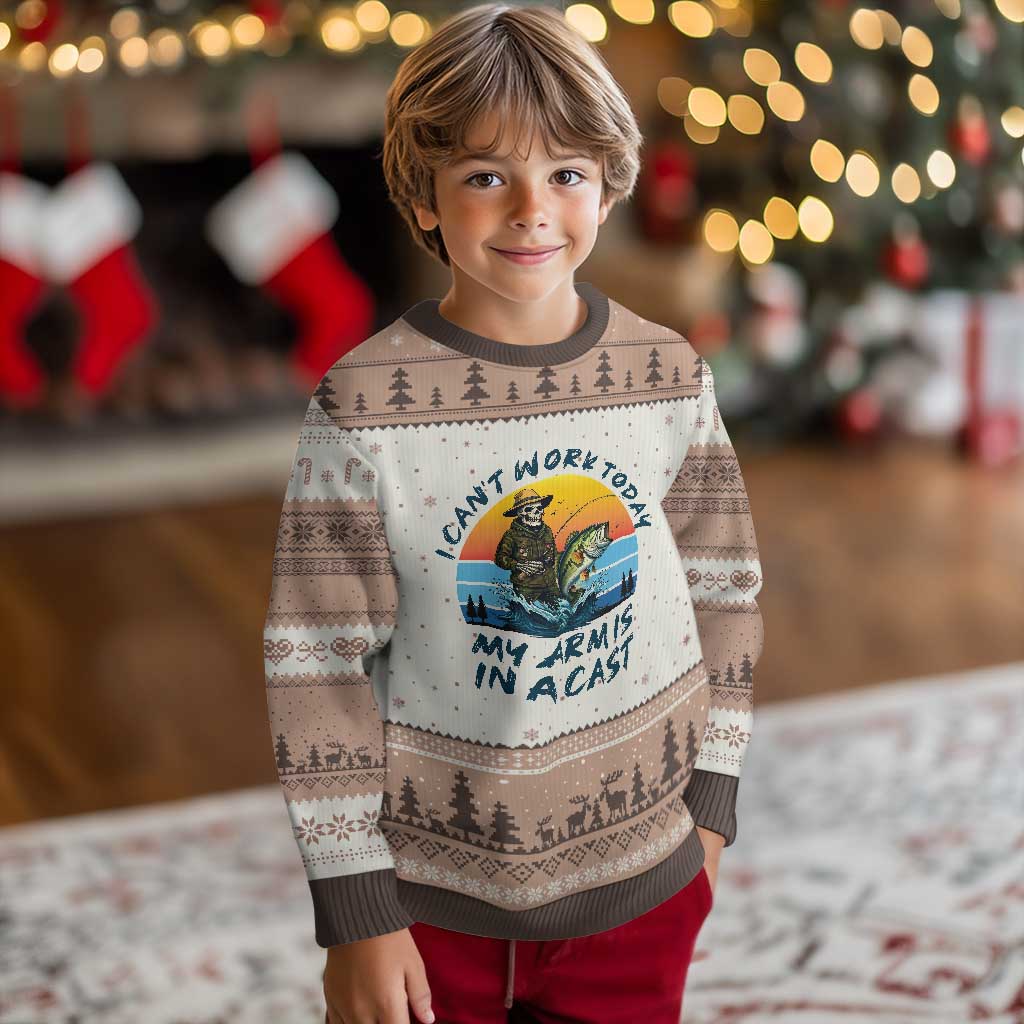 Funny Skeleton Camo Fishing Ugly Christmas Sweater I Can Not Work Today My Arm Is In A Cast TS14 Mocha Mousse Print Your Wear